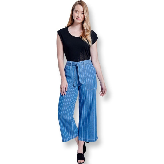 Seven7 Belted Crop Wide Leg PinStripe Jeans