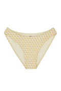Close-up front of Seychelles Bottom in Ivory Geo showing ivory geometric pattern and MONDAY inner waistband on white background