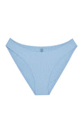 Front view of Seychelles bikini bottom in sky rib fabric showing mid-rise coverage and high-cut leg on white background