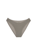 Front view of Seychelles Bottom in Steel Lurex Rib showing ribbed shimmer fabric and modest coverage on white background