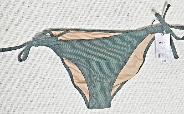 Shade & Shore Womens M (8-10) Green Pique Textured Side-Tie Cheeky Bikini Bottom