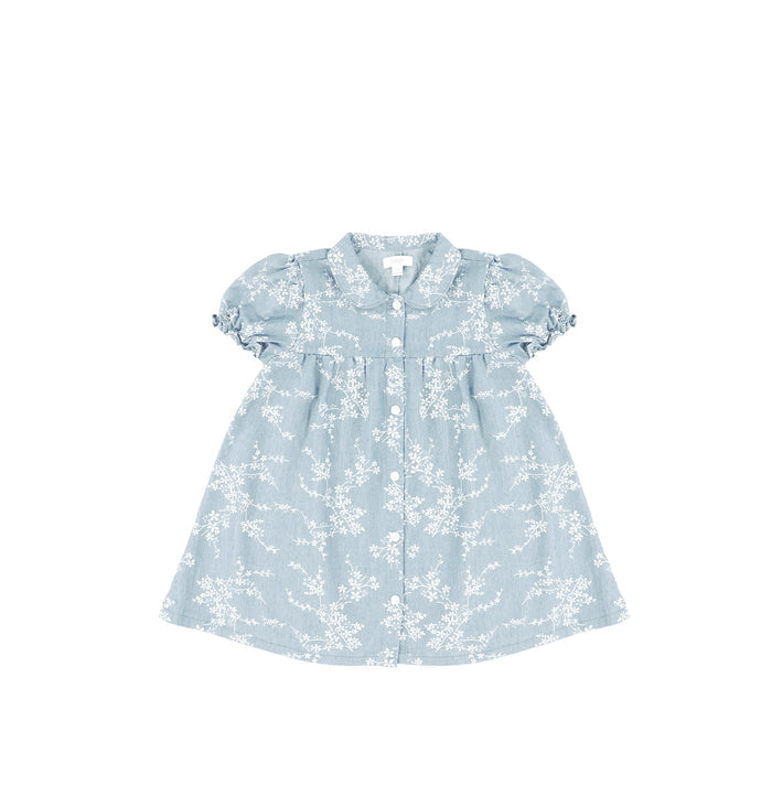 SHORT SLEEVES BLUE FLORAL DRESS