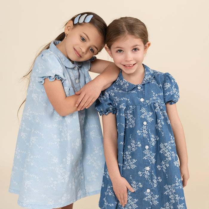 SHORT SLEEVES BLUE FLORAL DRESS