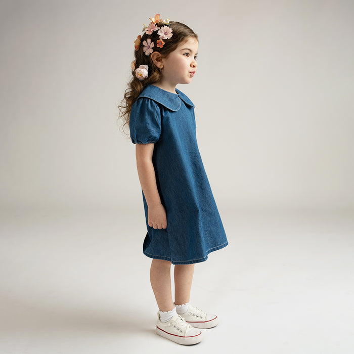 SHORT SLEEVES CHAMBRAY COLLAR DRESS