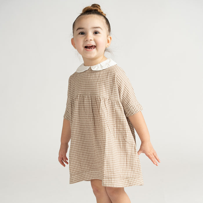 SHORT SLEEVES COLLARED GINGHAM DRESS