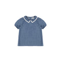 SHORT SLEEVES DENIM TRIM COLLAR TOP