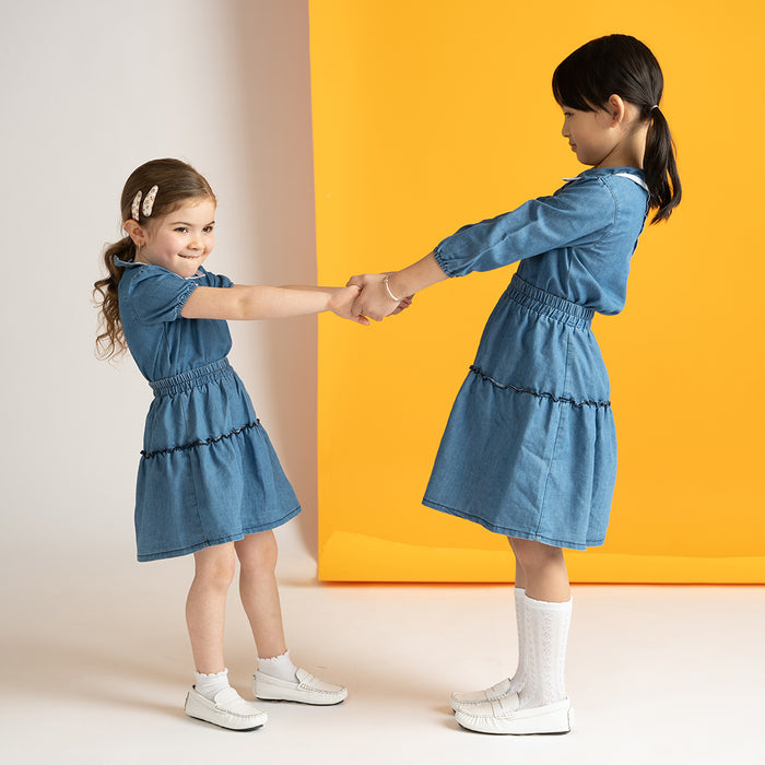 SHORT SLEEVES DENIM TRIM COLLAR TOP