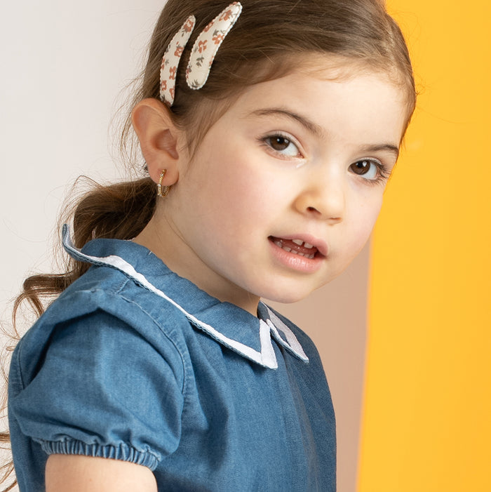 SHORT SLEEVES DENIM TRIM COLLAR TOP
