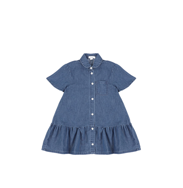 SHORT SLEEVES DROP RUFFLE POCKET DRESS