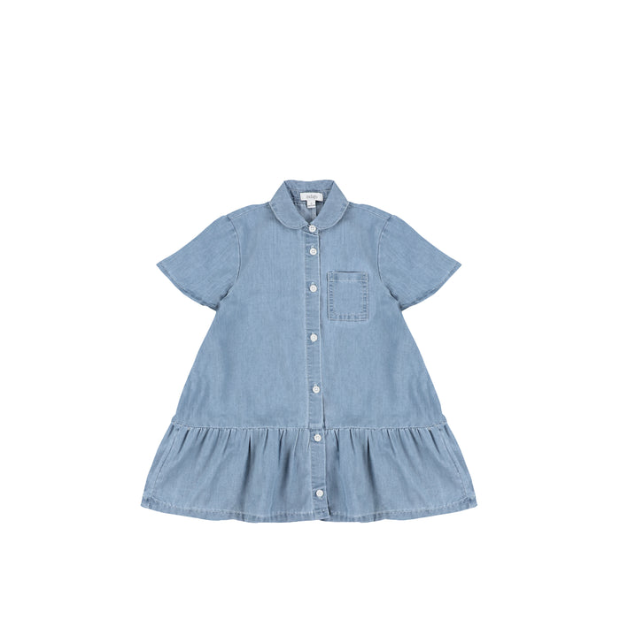 SHORT SLEEVES DROP RUFFLE POCKET DRESS