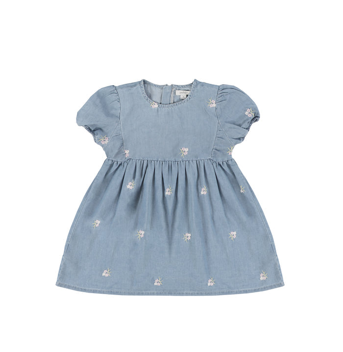 SHORT SLEEVES EMBROIDERED FLOWER DRESS