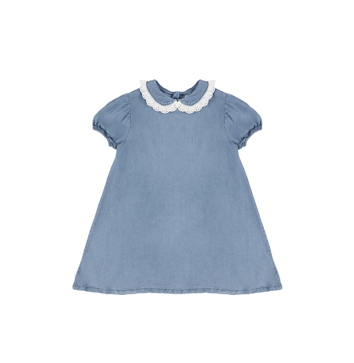 SHORT SLEEVES EYELET TRIM COLLAR DRESS
