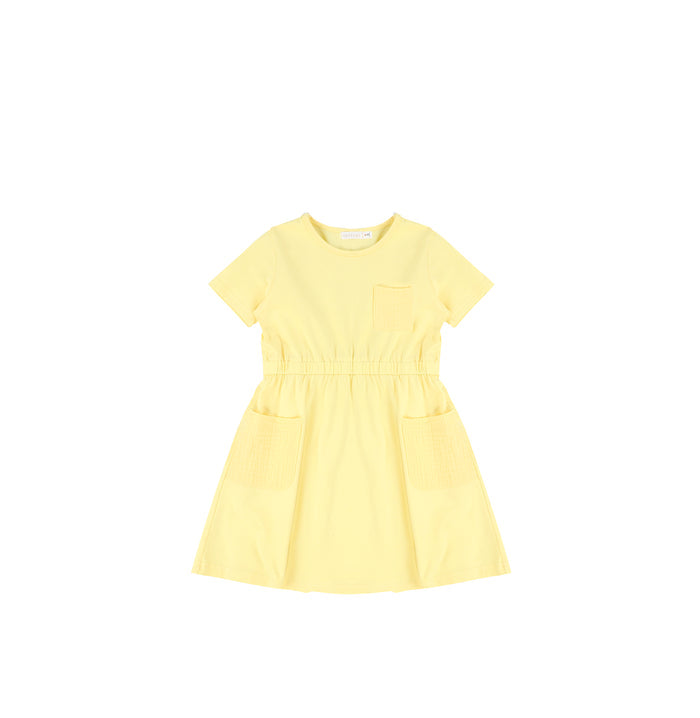 SHORT SLEEVES GAUZE POCKET DRESS