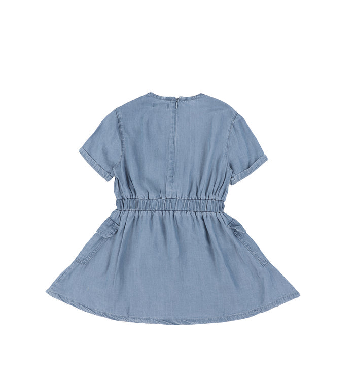 SHORT SLEEVES TENCEL POCKET DRESS