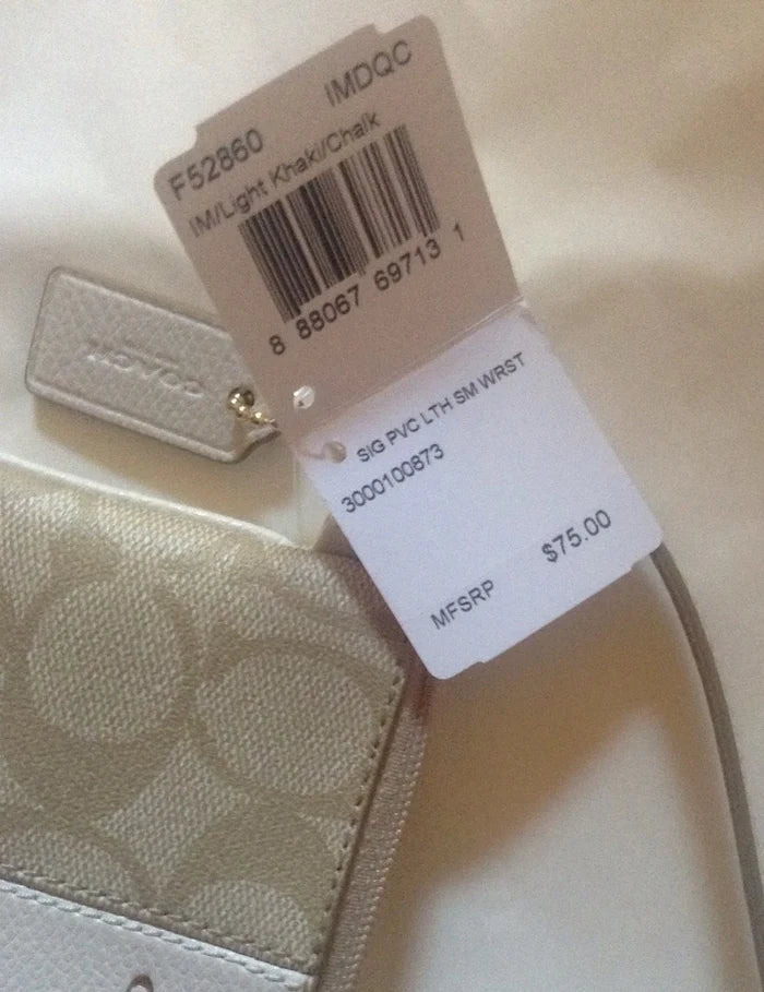 Coach Signature C Wristlet Light Khaki/Chalk – PVC & Leather Trim Zip Wallet, NWT