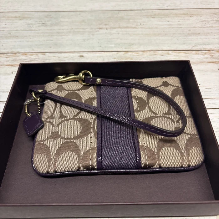 Coach Signature Canvas Wristlet Pouch Purple Khaki – Women's Mini Clutch Handbag