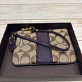 Coach Signature Canvas Wristlet Pouch Purple Khaki – Women's Mini Clutch Handbag