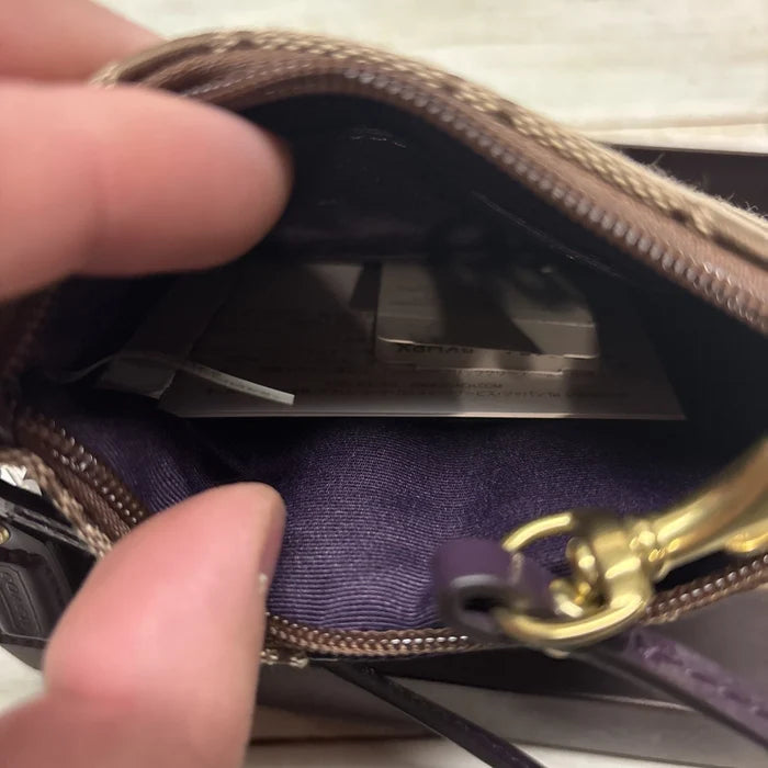 Coach Signature Canvas Wristlet Pouch Purple Khaki – Women's Mini Clutch Handbag