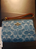 Coach Signature Denim Wristlet – Indigo Blue Authentic Designer Clutch Wallet