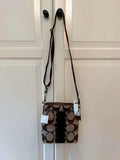 Coach Signature Logo Studded Crossbody Bag – Brown/Beige Small Designer Shoulder Purse, Authentic