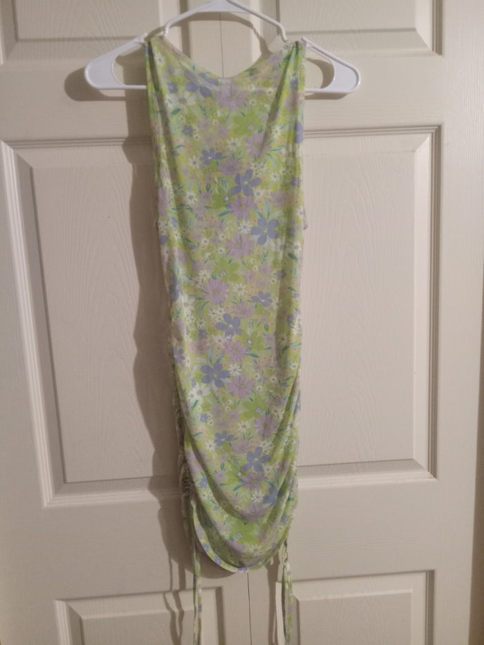 Small (4-6) Women's Mesh Drawstring Ruched Sleeveless Cover up Dress Wild Fable