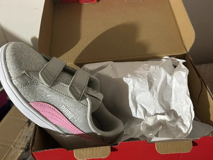 PUMA Smash 3.0 Glitz Glam Kids' Sneakers Silver Glitter Pink – Velcro Shoes