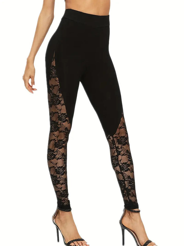 Solid Lace Black Roses infused Skinny Stretchy Woman Leggings