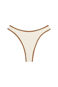 Front of Somerset bottom in ivory with caramel trim showing high-cut thong silhouette on white background