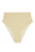 Front flat-lay of Sorrento Bottom in Ivory Geo showing high-waist fit and pale yellow geometric pattern on white background