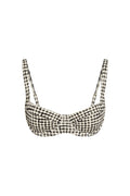 Front view of Sorrento Top in Black Gingham showcasing demi underwire cups and adjustable shoulder straps on white background