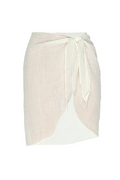 Front close-up of South Beach Sarong, Ivory Crinkle, showing tied waist bow and overlapping front panels on white background