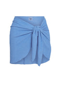 Front view of St. Barth’s Skirt in Azure Crinkle showcasing crinkle texture and front tie wrap on white background