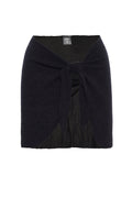 Front flat-lay of St. Barth's Skirt in black crinkle showcasing knotted front tie and textured fabric on white background