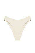 Front view of St. Lucia Bottom swimwear in ivory showcasing high-leg V-front and mid-rise cut on white background