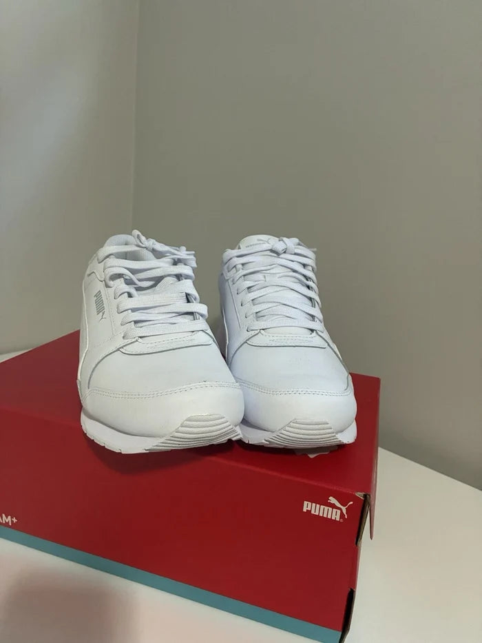PUMA ST Runner v3 L Men's Sneakers – White Leather Casual Shoes, Size 11.5