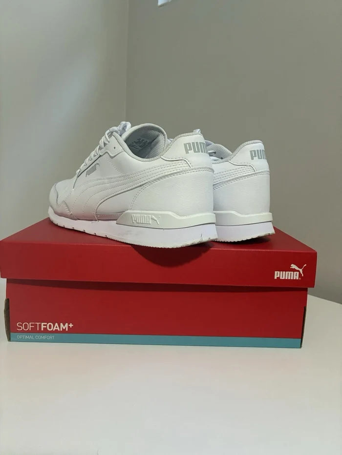 PUMA ST Runner v3 L Men's Sneakers – White Leather Casual Shoes, Size 11.5