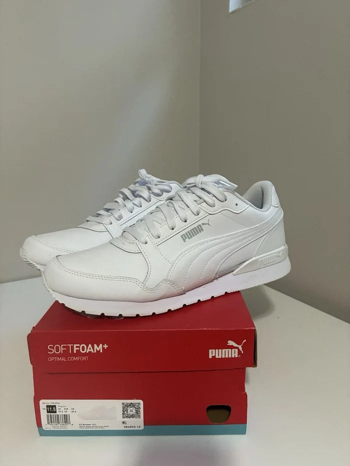 PUMA ST Runner v3 L Men's Sneakers – White Leather Casual Shoes, Size 11.5