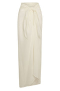 Ivory lightweight gauzy wrap skirt (sarong) with front knot and draped asymmetric hem.