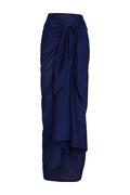 Front view of St. Tropez Sarong in Midnight cotton voile showing tied knot waist and cascading drape on white background