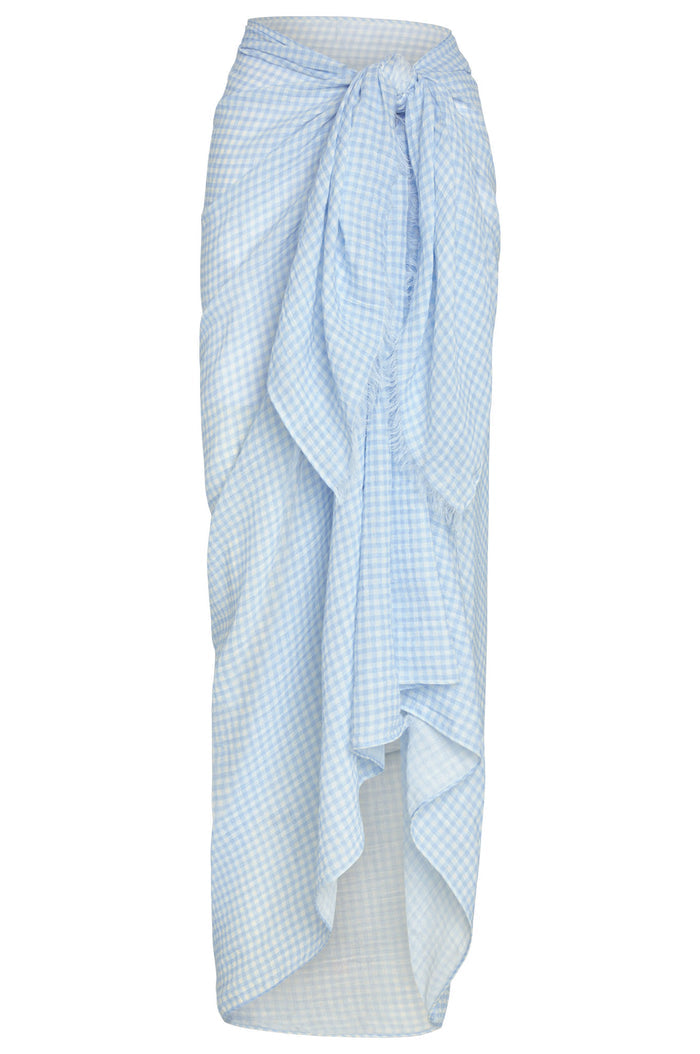 St. Tropez Sarong - Sky Gingham Crinkle Linen
