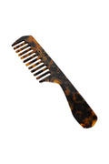 Tortoiseshell wide-tooth handled hair comb with gold MONDAY lettering on teeth