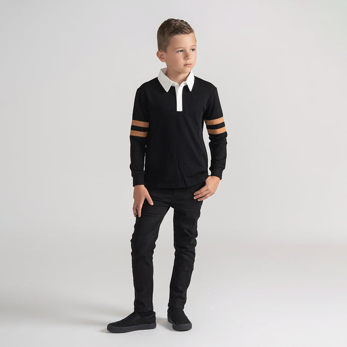 STRIPED SLEEVE POLO