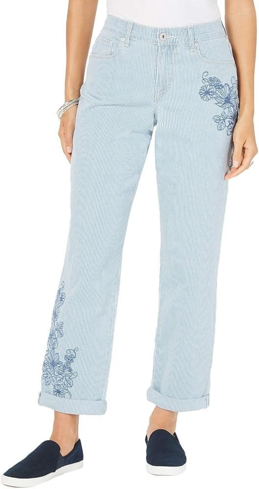 Style & Co. Embroidered Sedona Stripe Boyfriend Jeans