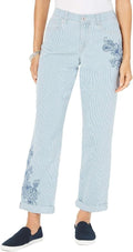 Style & Co. Embroidered Sedona Stripe Boyfriend Jeans
