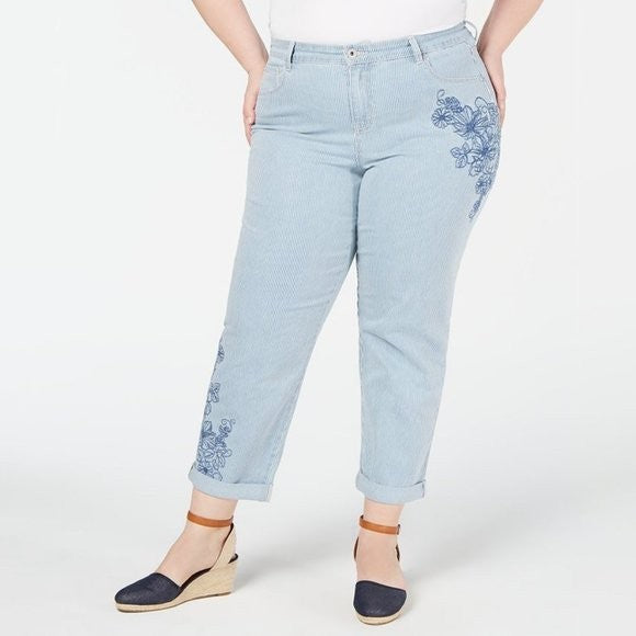 Style & Co. Embroidered Sedona Stripe Boyfriend Jeans