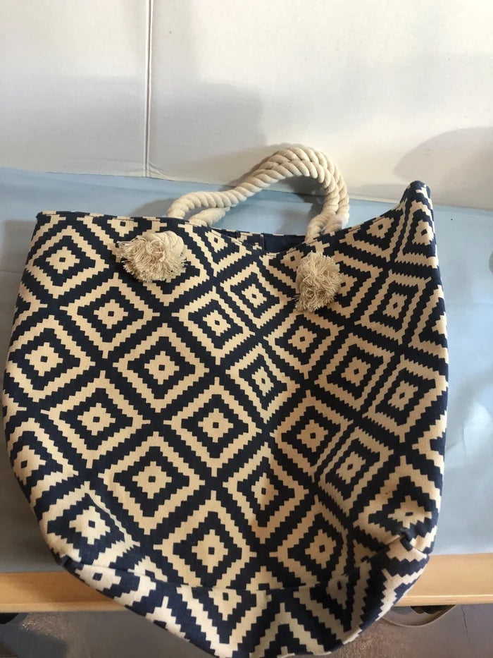 Summer & Rose Nautical Rope Handle Tote Bag – Blue Geometric Design Women's Handbag #KD