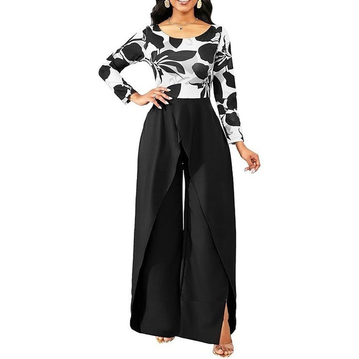 SxClub Women's XXL Overlay Black Floral Jumpsuit Sexy Elegant Long