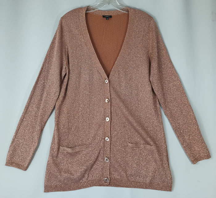 Talbots Petites Women's Large Glitter Pink Desert Rose Shirt V-neck Button