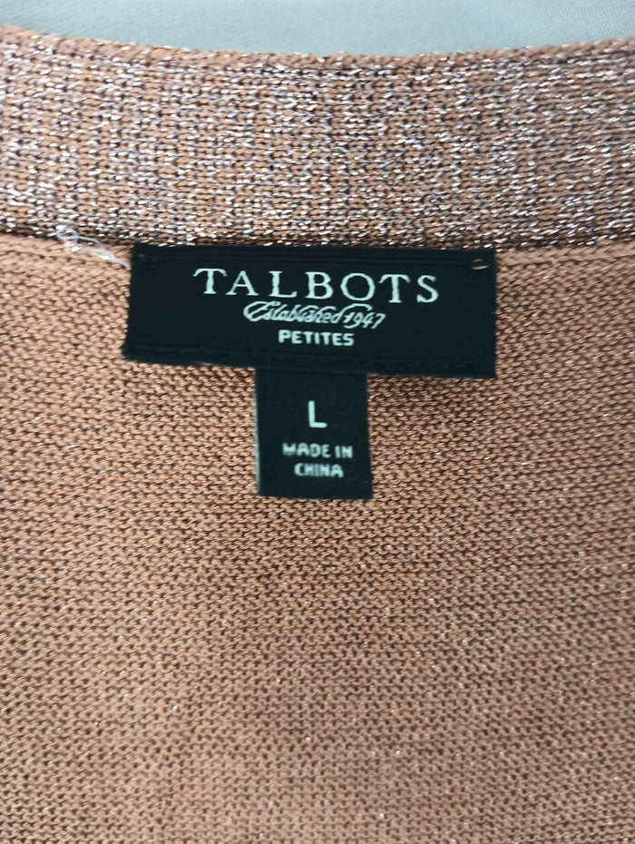 Talbots Petites Women's Large Glitter Pink Desert Rose Shirt V-neck Button
