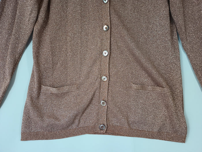 Talbots Petites Women's Large Glitter Pink Desert Rose Shirt V-neck Button